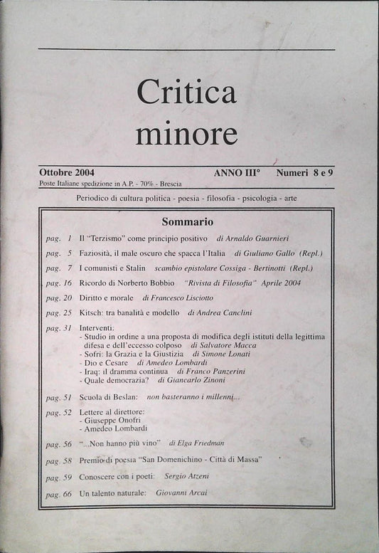 CRITICA MINORE - OTTOBRE 2004