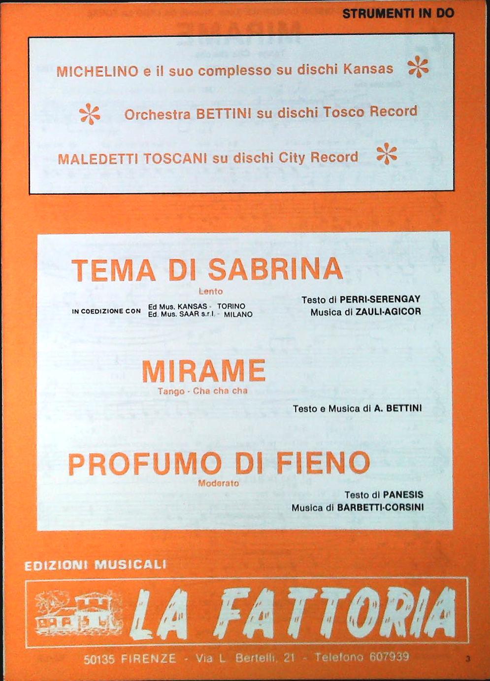 TEMA DI SABRINA-MIRAME-PROFUMO DI FIENO - SPARTITO-SHEET MUSIC