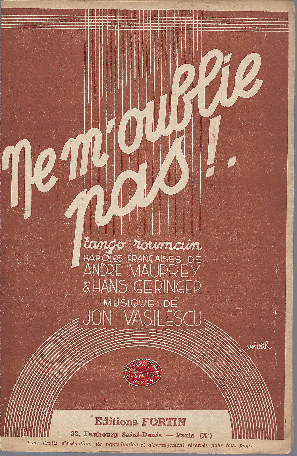 NE M'OUBLIE PAS! (A. Mauprey, H. Geriger - Jon Vasilescu) # SPARTITO