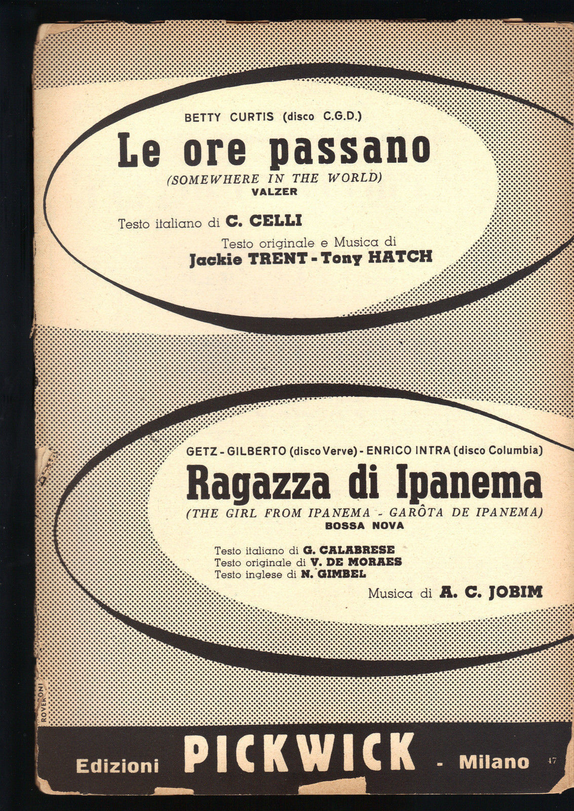 LE ORE PASSANO Somewhere in the World  - RAGAZZA DI IPANEMA -- SPARTITO