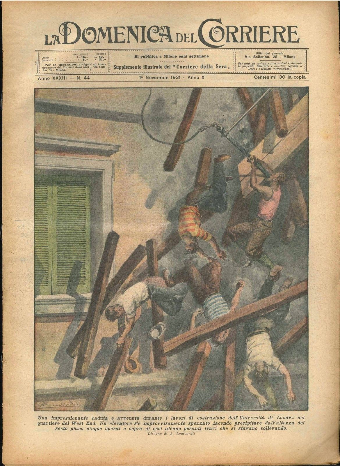 DOMENICA DEL CORRIERE N 44 - 1 NOVEMBRE 1931 - ILL. A. LOMBARDI