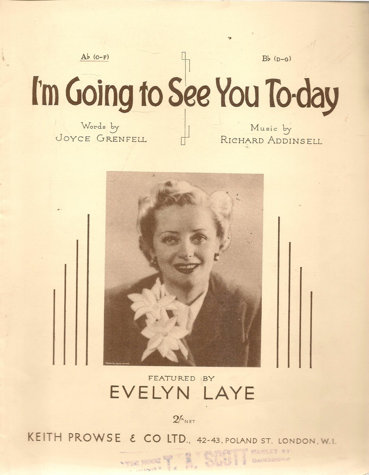 I'M GOING TO SEE YOU TO-DAY - SPARTITO-SHEET MUSIC