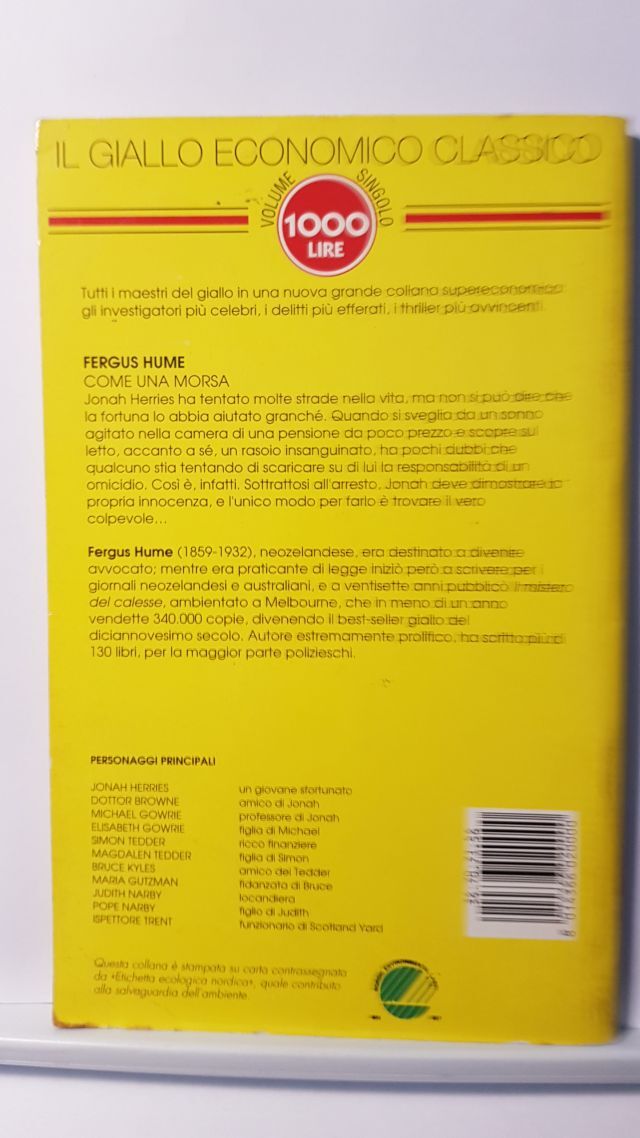 COME UNA MORSA - FERGUS HUME - COMPAGNIA DEL GIALLO 1993