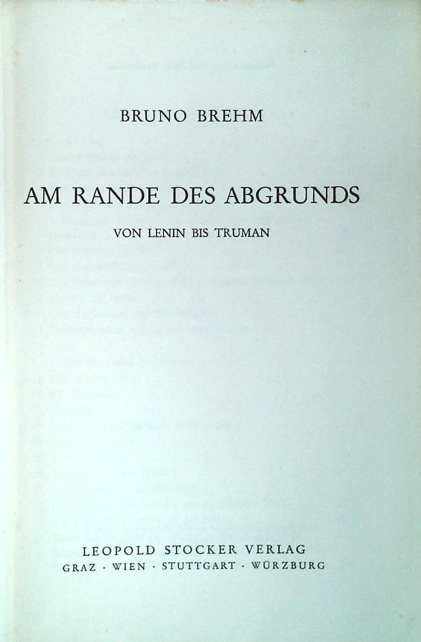 AM RANDE DES ABGRUNDS - BRUNO BREHM  -  STOKER 1950 - GERMAN TEXT