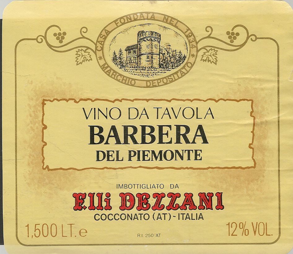 BARBERA DEL PIEMONTE - F.LLI DEZZANI - ETICHETTA VINO