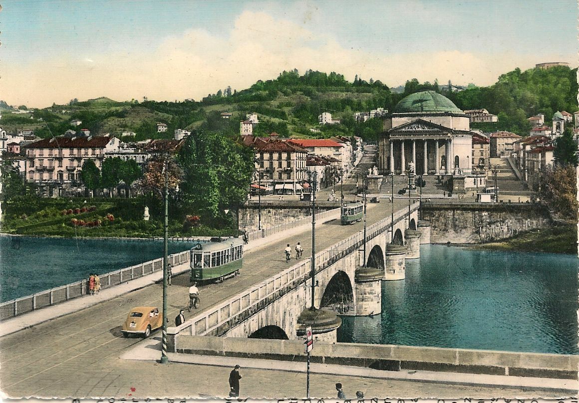 TORINO - PONTE VITTORIO EMANUEL - ACQUARELLATA - V1955 - TRAM