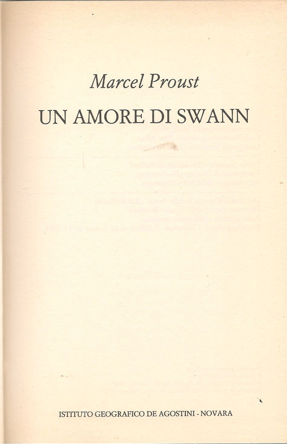 UN AMORE DO SWAN - MARCEL PROUST   ED. DE AGOSTINI 1982