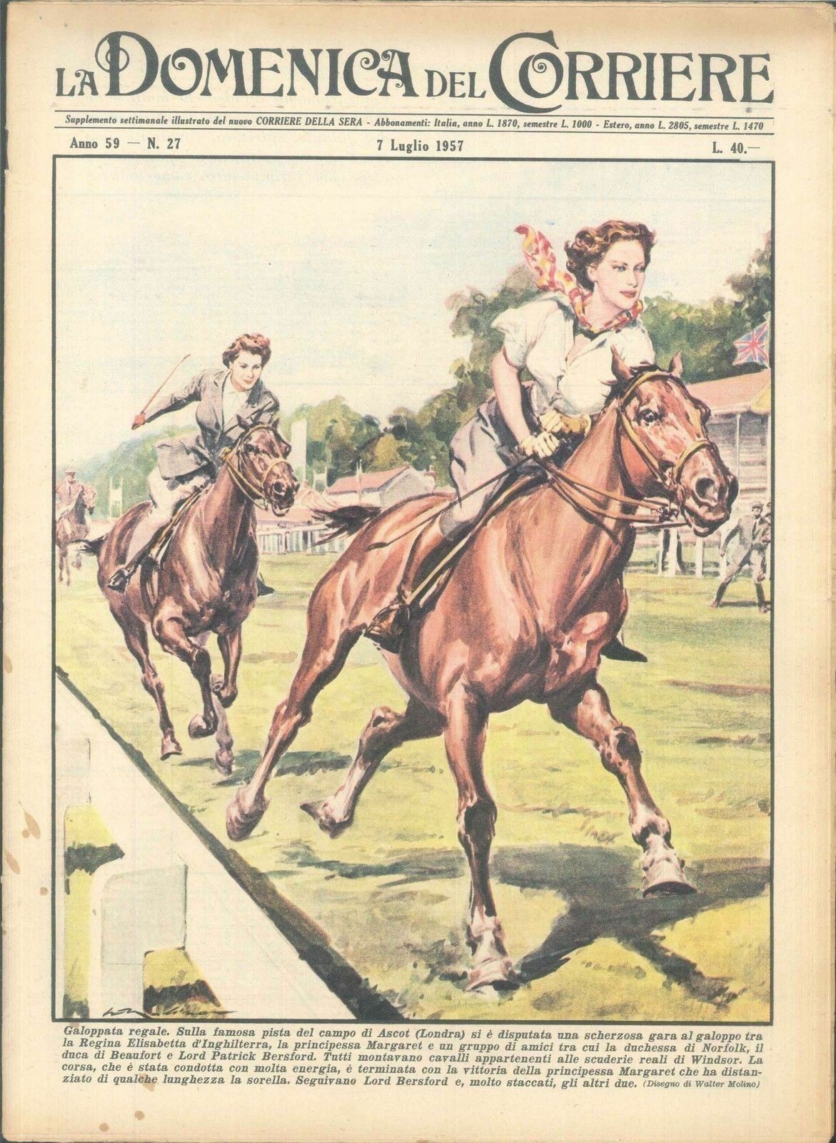 DOMENICA DEL CORRIERE N 27 - 7 LUGLIO 1957 - ILL. WALTER MOLINO