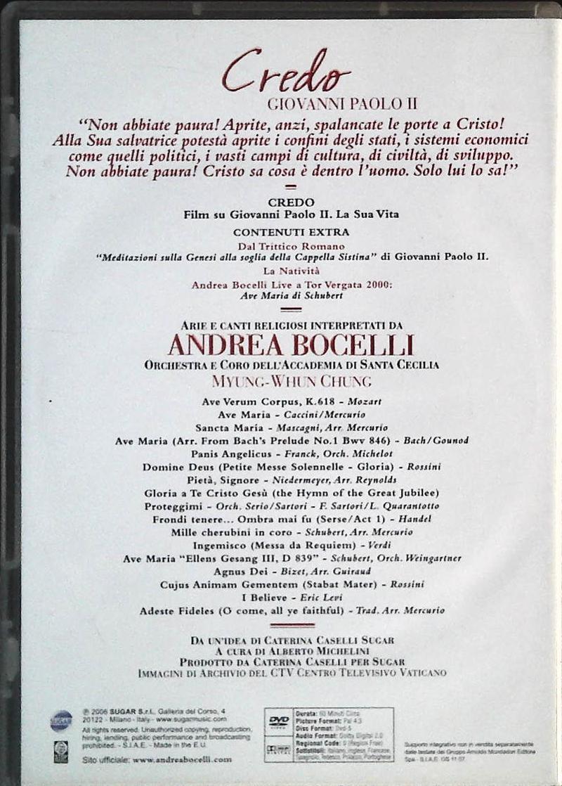 CREDO. GIOVANNI PAOLO II. ARIE E CANTI RELIGIOSI. ANDREA BOCELLI - DVD