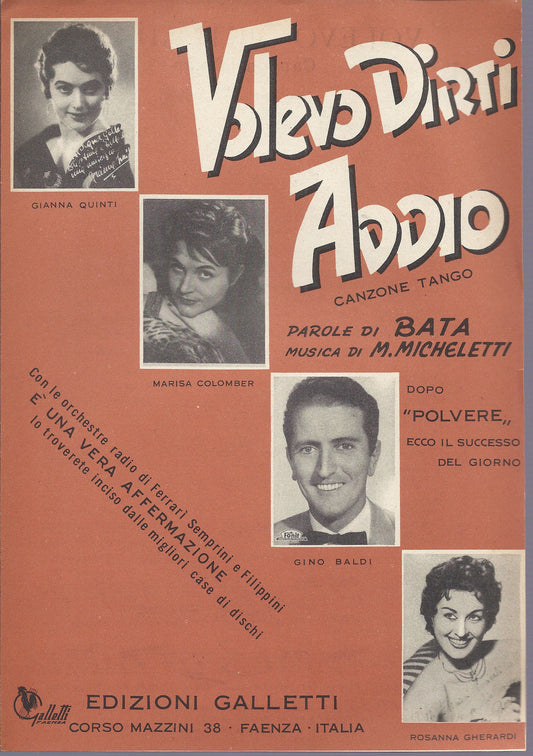 VOLEVO DIRTI ADDIO ( Bata - M. Micheletti ) # SPARTITO - Edizioni Galletti