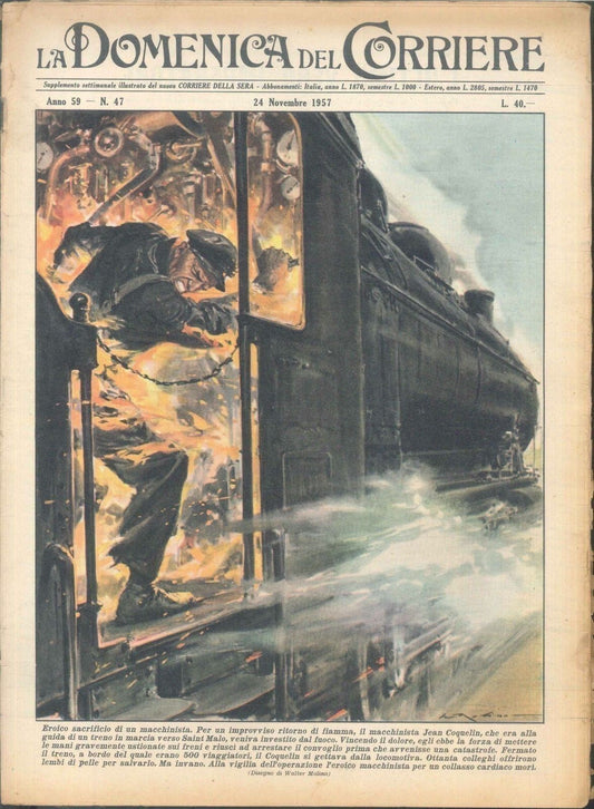 DOMENICA DEL CORRIERE N 47 - 24 NOVEMBRE 1957 - ILL. WALTER MOLINO