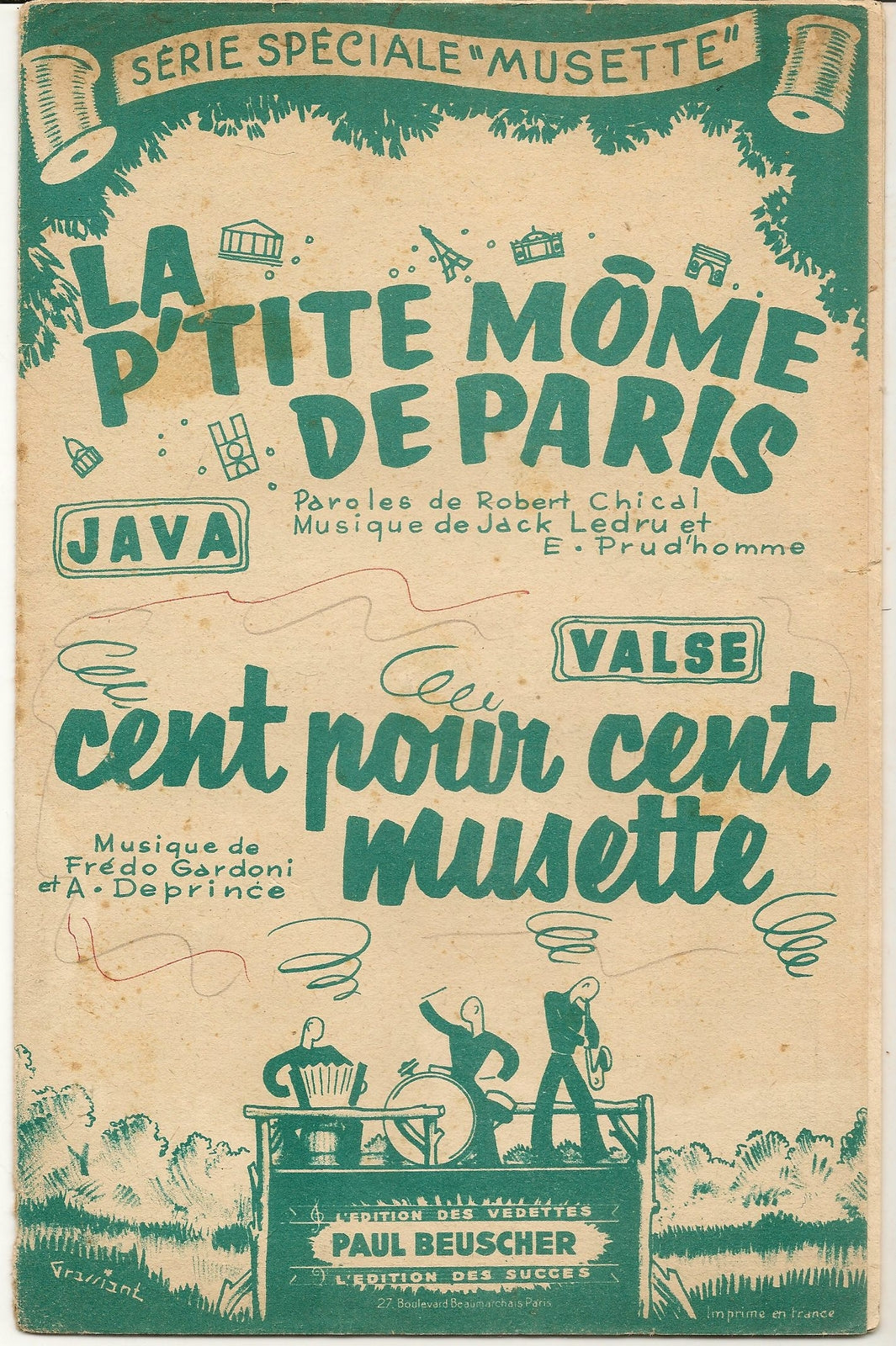 LA P'TIT MOME DE PARIS. java- CENT POUR CENT MUSETTE. valse-SPARTITO-SHEET MUSIC