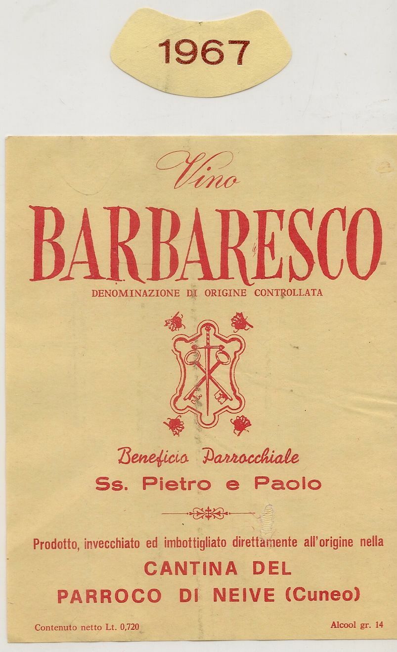BARBARESCO  - CANTINA DEL PARROCO DI NEIVE 1967 - ETICHETTA VINO