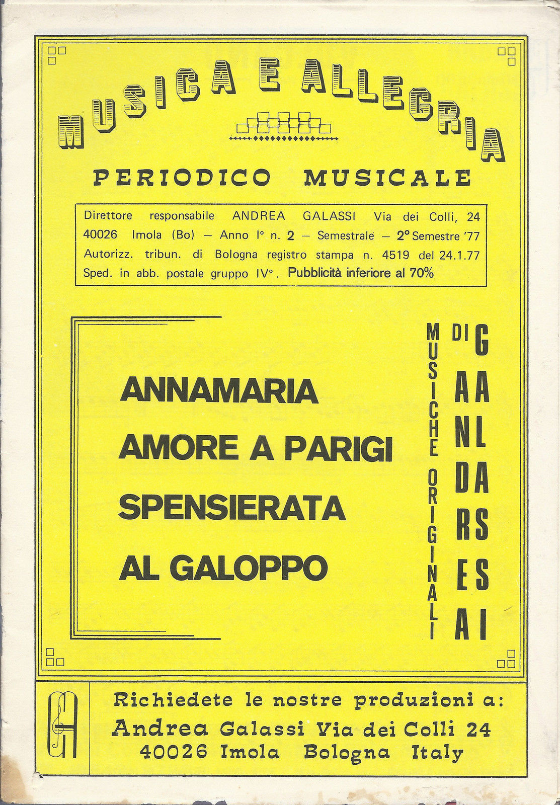 ANNAMARIA - AMORE A PARIGI - SPENSIERATA - AL GALOPPO (Andrea Galassi)# SPARTITO