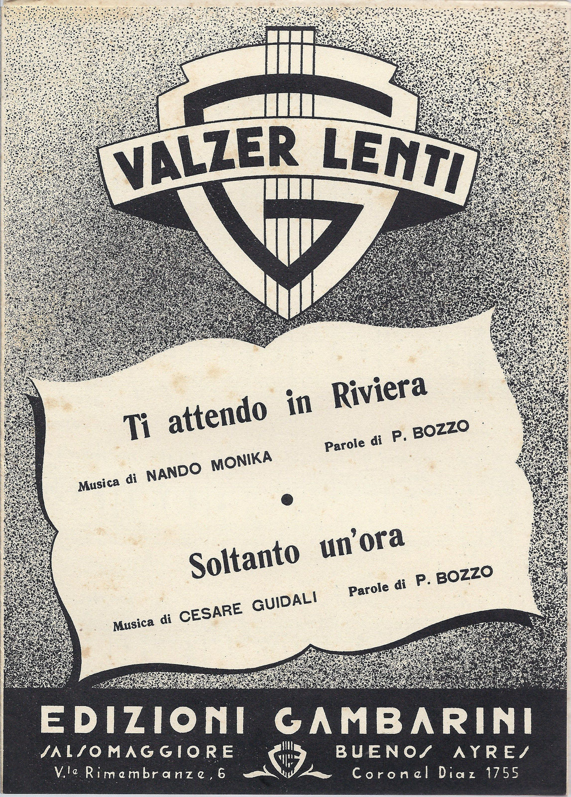 TI ATTENDO IN RIVIERA  Bozzo-Monika - SOLTANTO UN'ORA  Bozzo-Guidali # SPARTITO