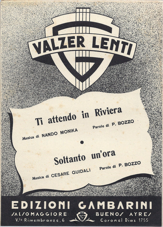 TI ATTENDO IN RIVIERA  Bozzo-Monika - SOLTANTO UN'ORA  Bozzo-Guidali # SPARTITO