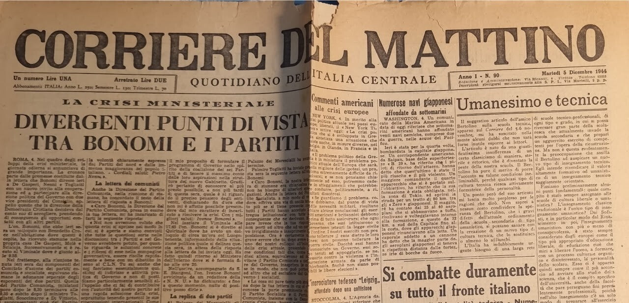 CORRIERE DEL MATTINO 5 DICEMBRE 1944 - BONOMI-MOSA-FRONTE ITALIANO