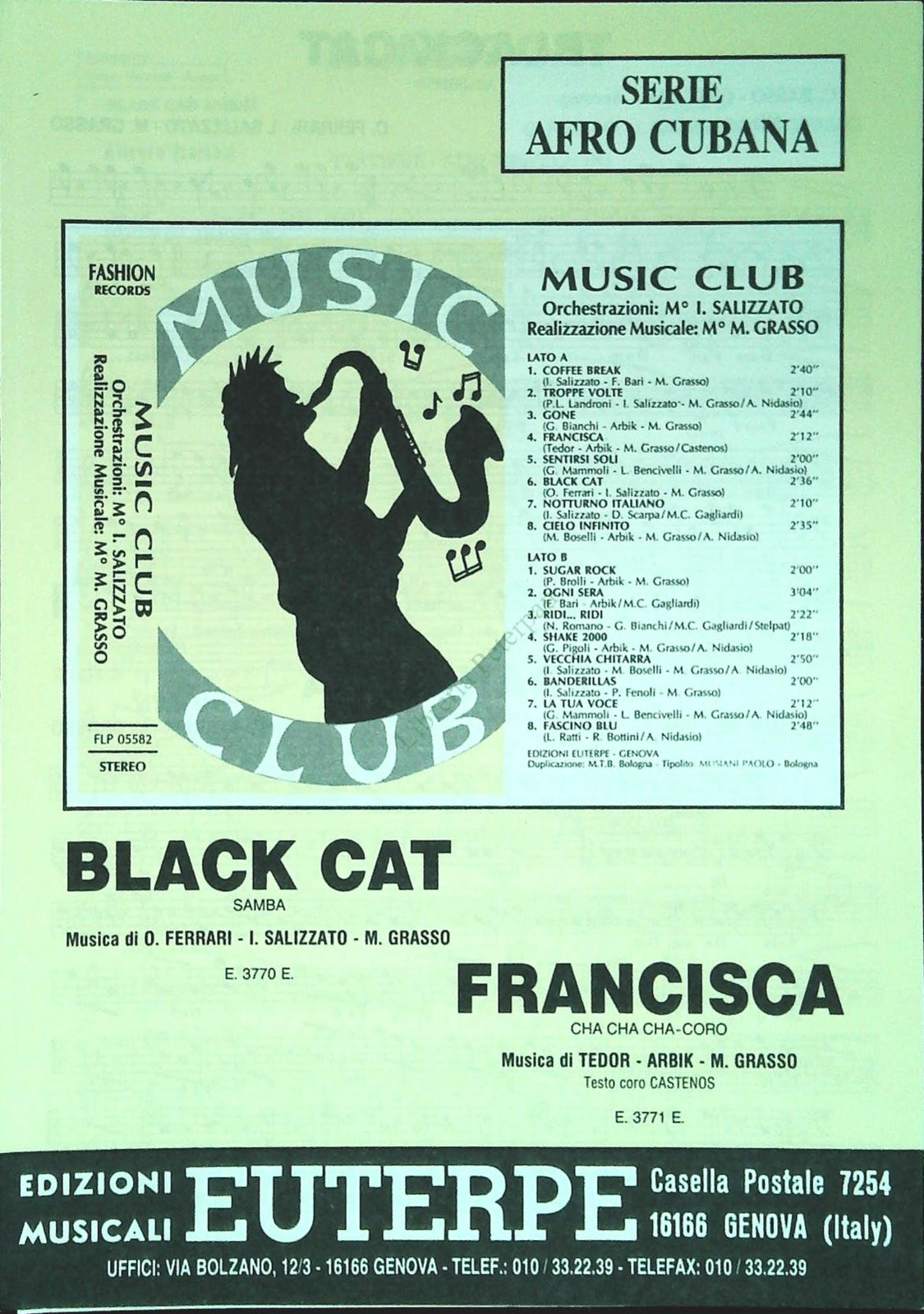 BLACK CAT.samba - FRANCISCA. chca cha cha -SPARTITO -SHEET MUSIC