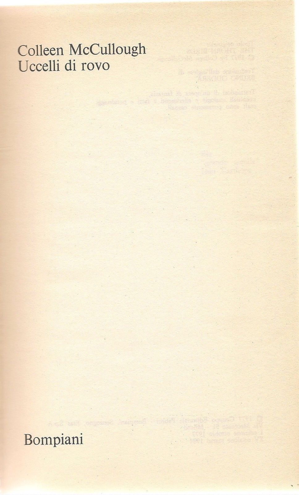 UCCELLI DI ROVO - COLLEEN McCULLOUGH - ED. BOMPIANI 1984 - OUTLET DEL LIBRO