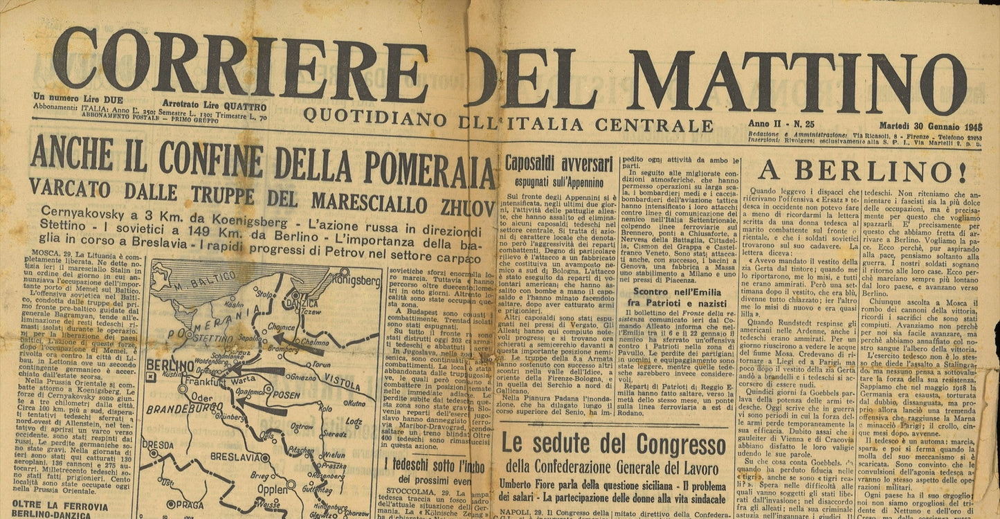 CORRIERE DEL MATTINO - 30 GENNAIO 1945 - RUSSI IN POMERANIA