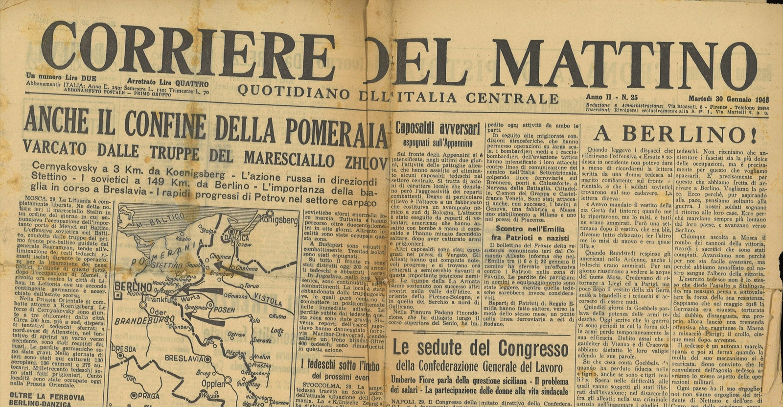 CORRIERE DEL MATTINO - 30 GENNAIO 1945 - RUSSI IN POMERANIA