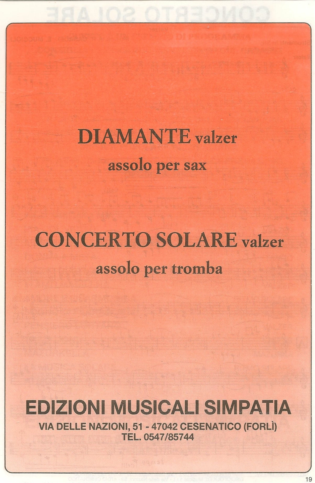 DIAMANTE, assolo per sax-CONCERTO SOLARE,assolo per tromba-SPARTITO-SHEET-MUSIC