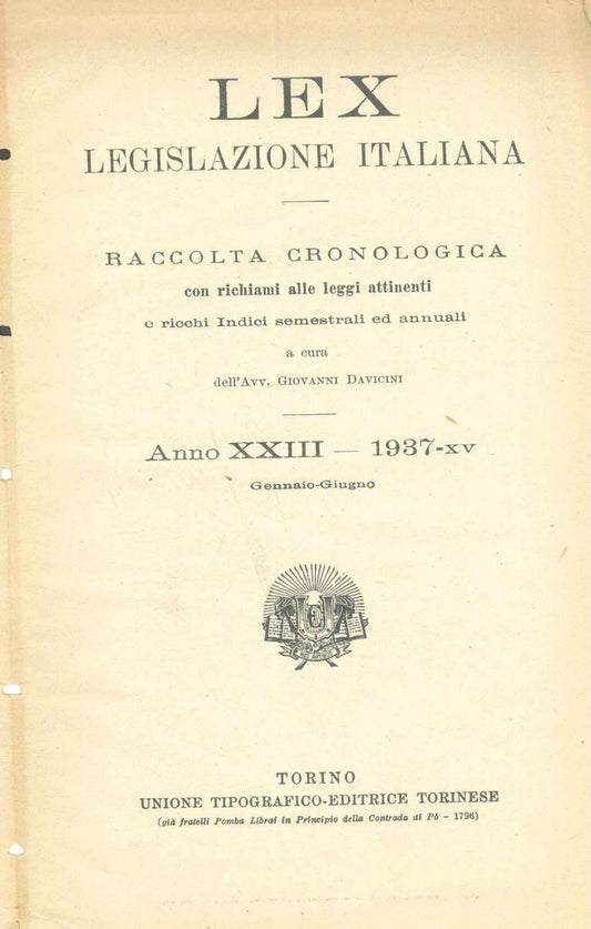 LEX - LEGISLAZIONE ITALIANA - 1937 GENNAIO-GIUGNO