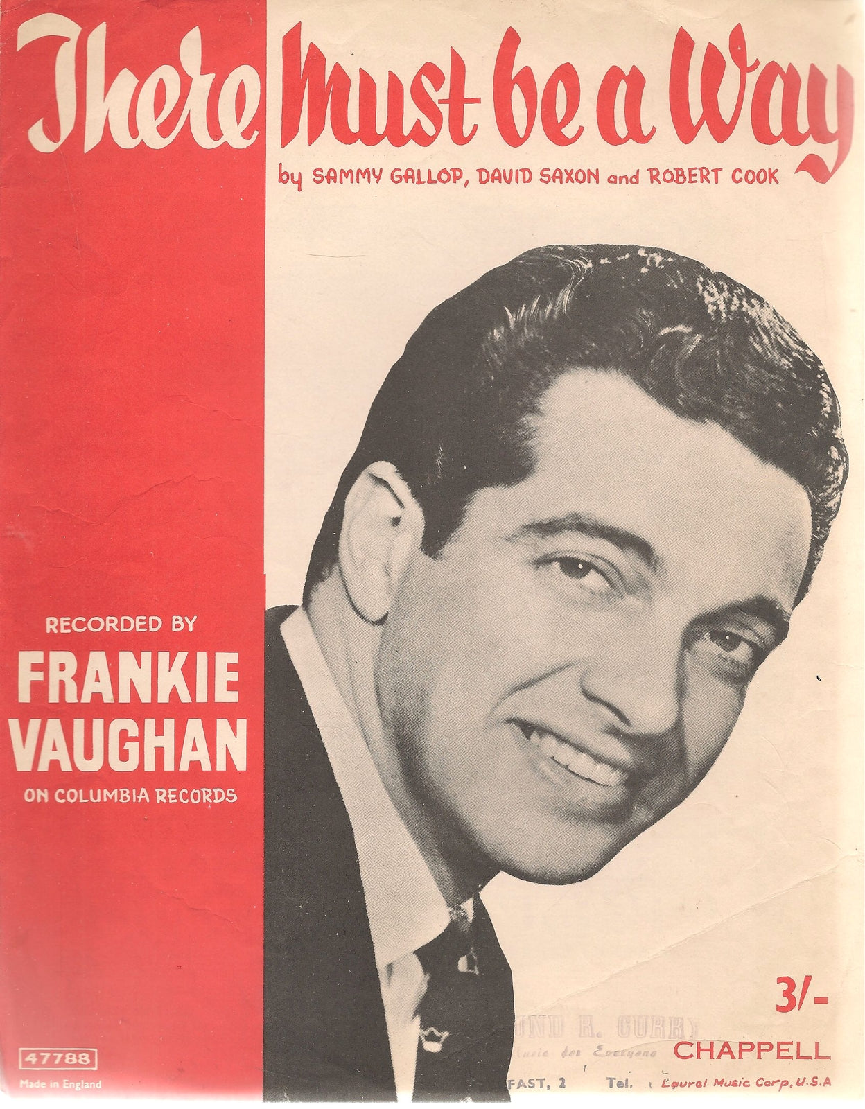 THERE MUST BE A WAY - FRANKIE VAUGHAM  - SPARTITO SHEET MUSIC