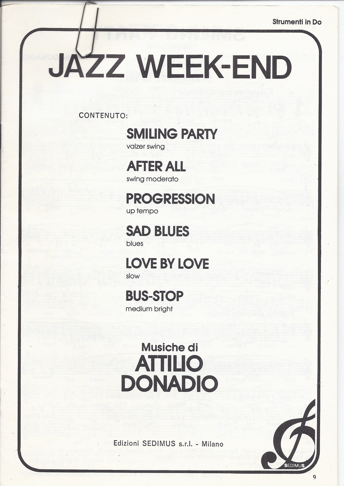 JAZZ WEEK-END  SMILING PARTY e altri 5 Brani di Attilio Donadio -- SPARTITO