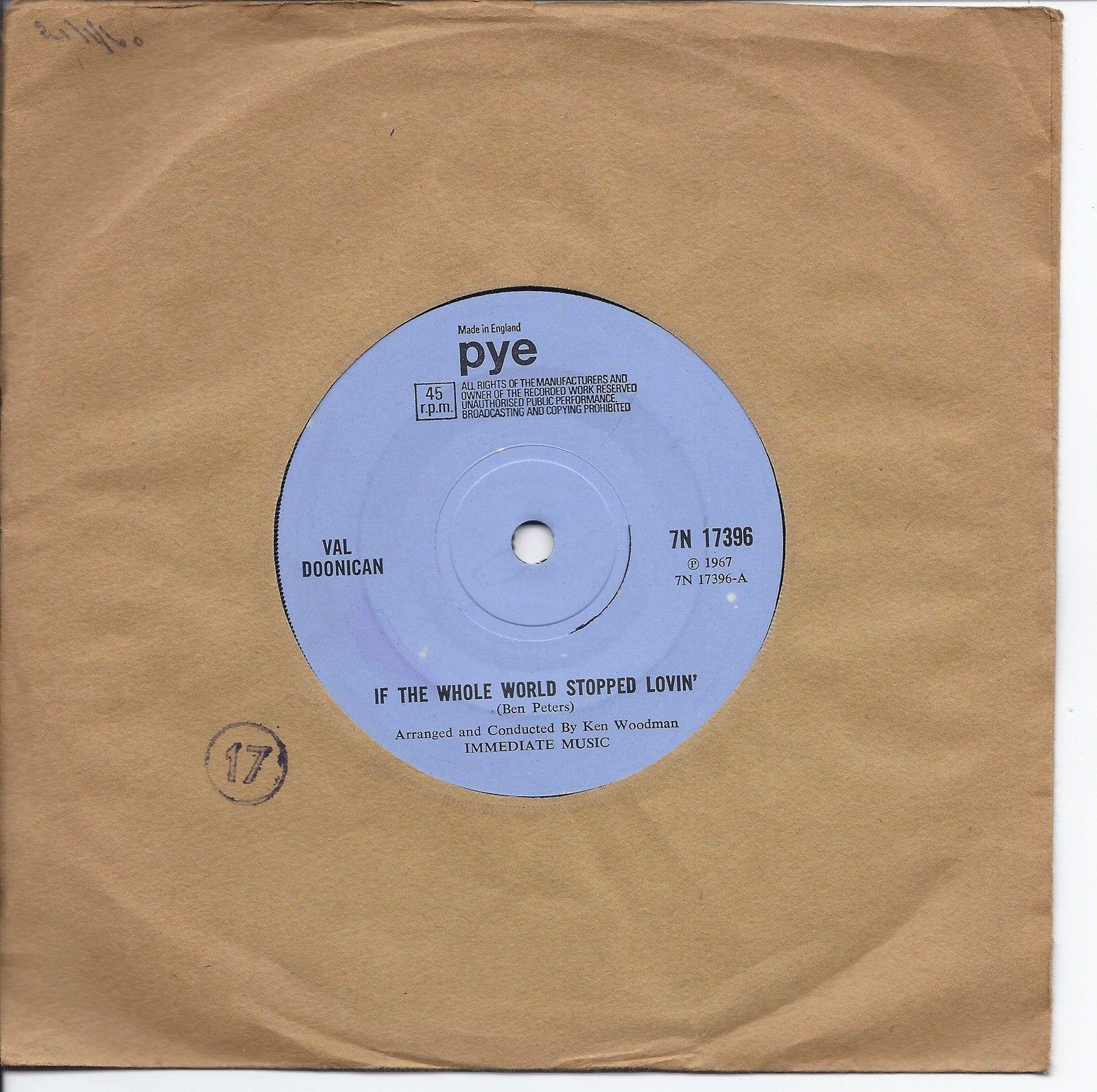 IF THE WHOLE WORLD STOPPED LOVIN' - I'D RATHER THINK OF YOU = VAL DOONICAN