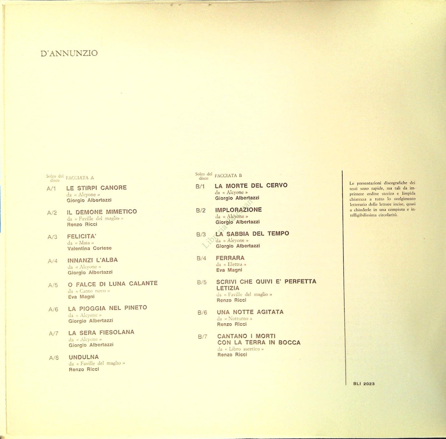 CARDUCCI PASCOLI D'ANNUNZIO - LP 33 GITI