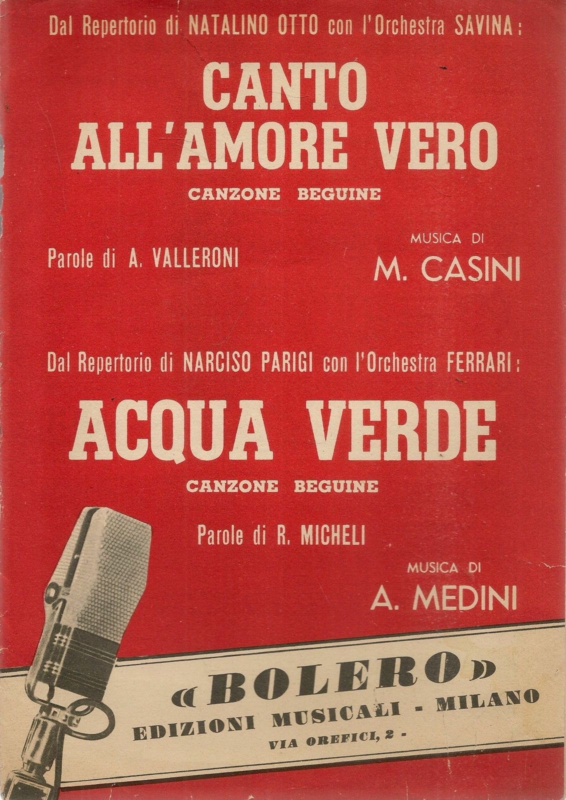 CANTO ALL'AMORE VERO - ACQUA VERDE - SPARTITO-SHEET MUSIC