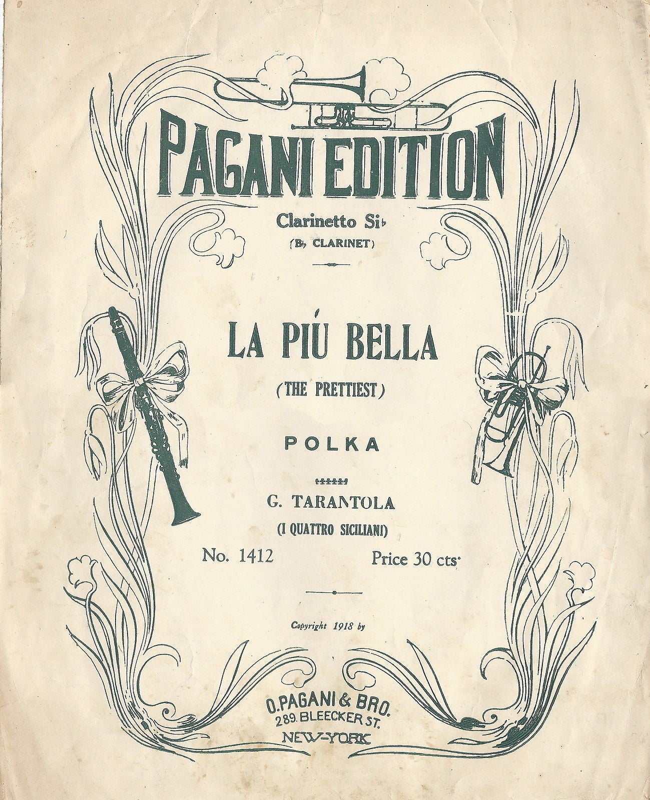 LA PIU BELLA  (The Prettiest)  G. Tarantola # SPARTITO - Pagani Edition New York