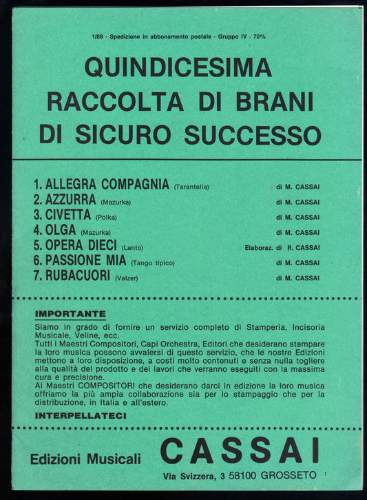 QUINDICESIMA RACCOLTA CASSAI - 7 BRANI # SPARTITO