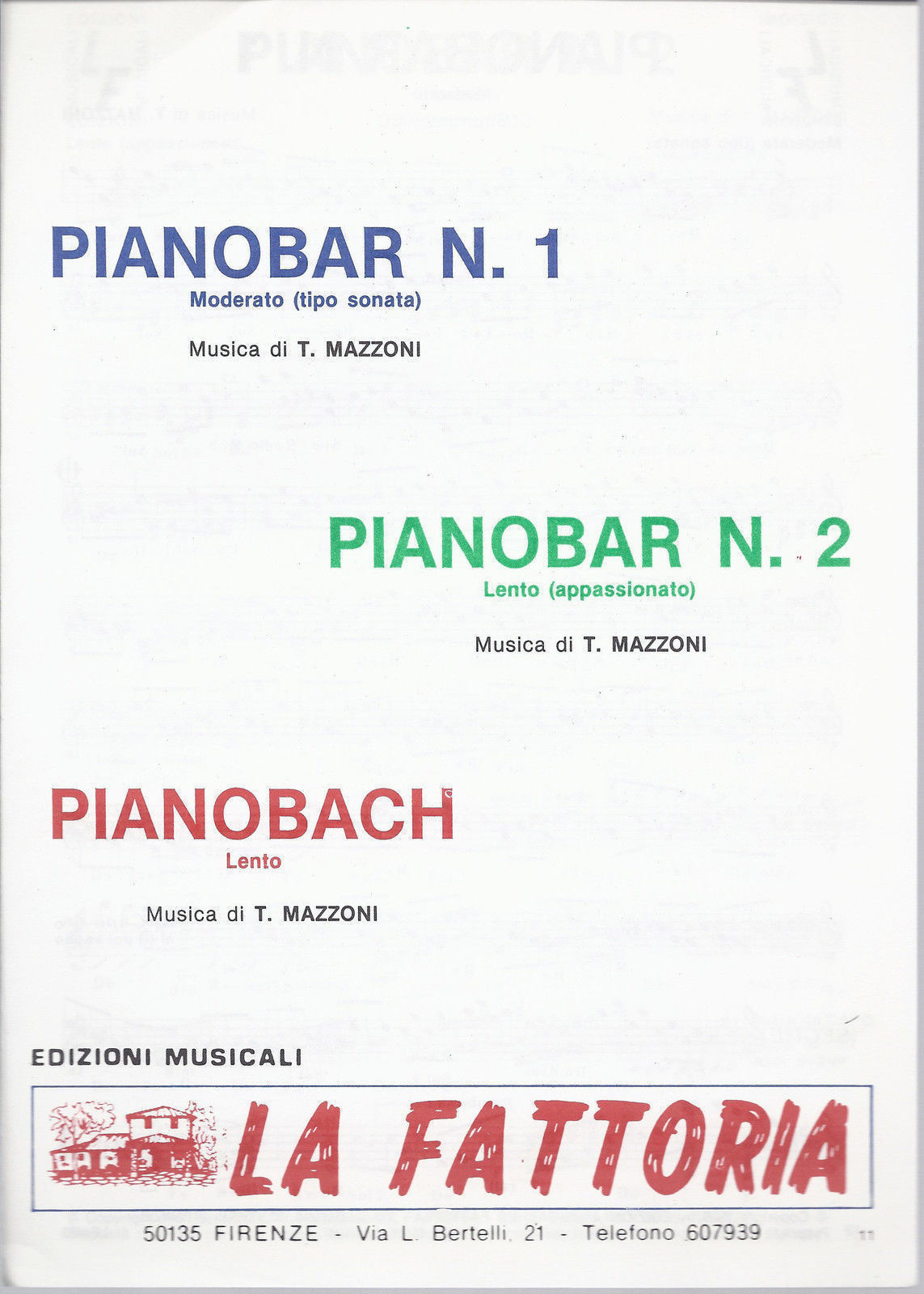 PIANOBAR N. 1 - PIANOBAR N. 2 - PIANOBACH (T. Mazzoni) # SPARTITO