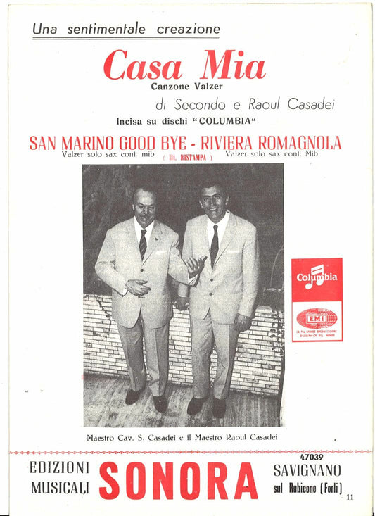 CASA MIA - SECONDO E RAOUL CASADEI - SPARTITO-SHEET MUSIC