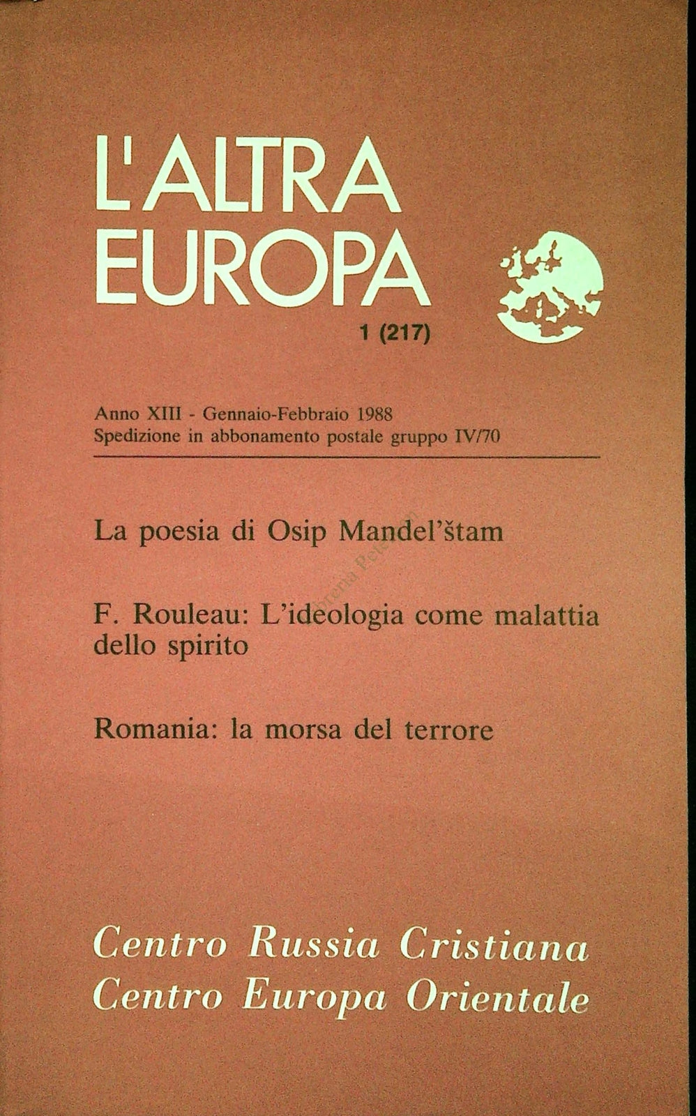 L'ALTRA EUROPA N. 217 - GENNAIO-FEBBRAIO 1988 - CENTRO RUSSIA CRISTIANA