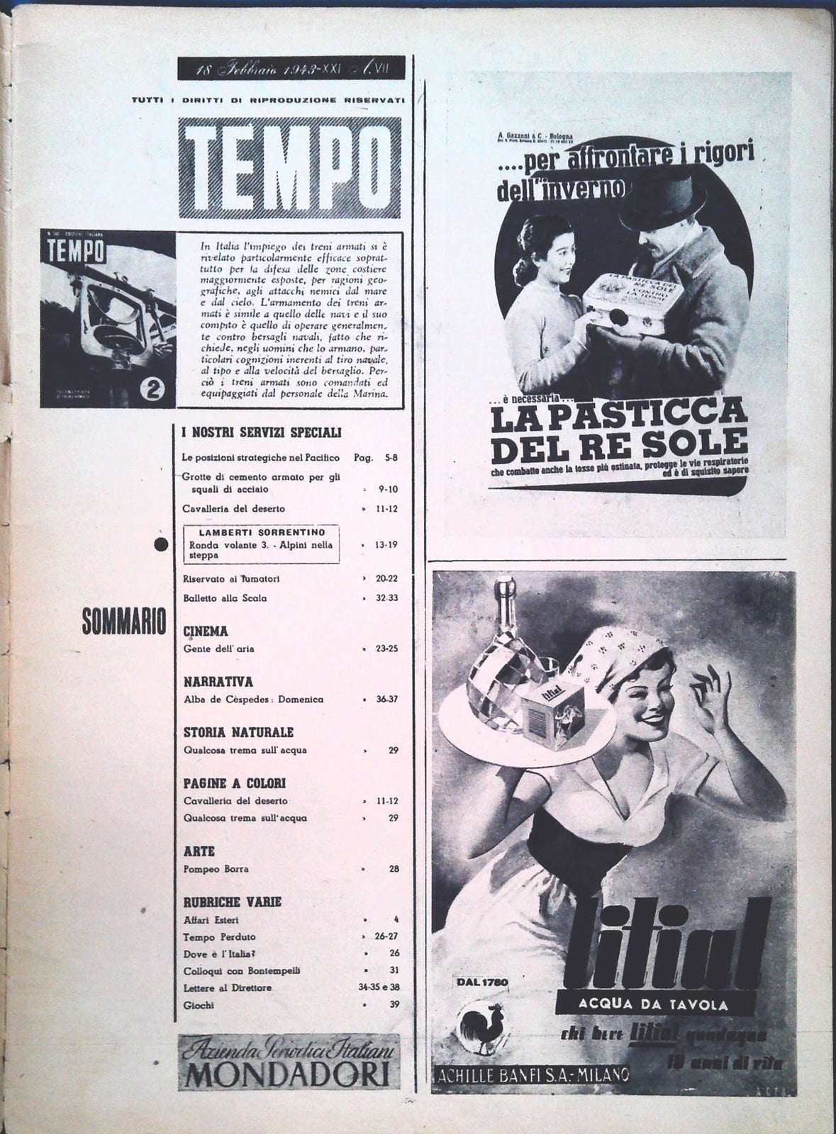 TEMPO N. 195 - 18-25 FEBBRAIO 1943 - PACIFICO - CAVALLERIA DEL DESERTO - ALPINI