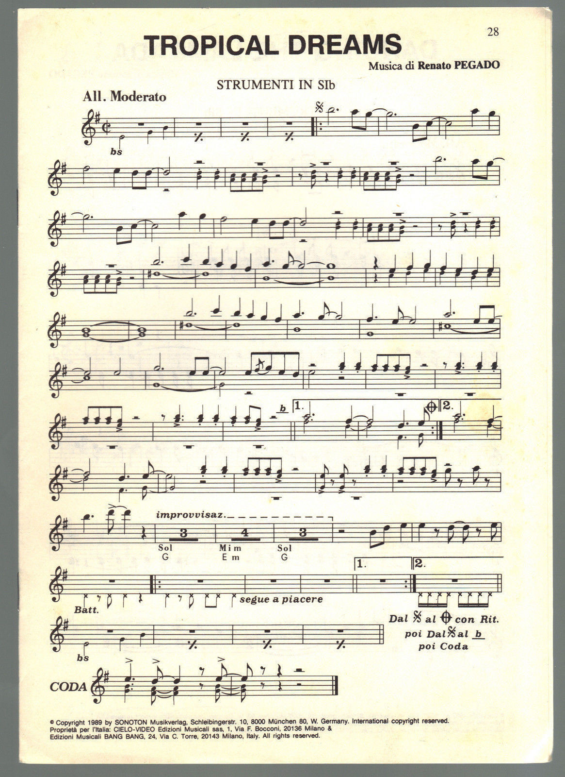 TROPICAL DREAMS - LAMBADA PARA MARIA E ALTRI 4 BRANI -STRUMENTI IN SIb, SPARTITO