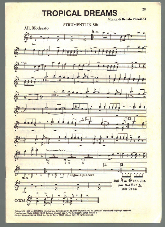 TROPICAL DREAMS - LAMBADA PARA MARIA E ALTRI 4 BRANI -STRUMENTI IN SIb, SPARTITO