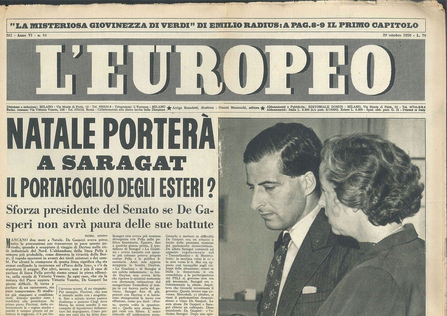 L'EUROPEO - ANO VI° - N 44 - 29 OTTOBRE 1950
