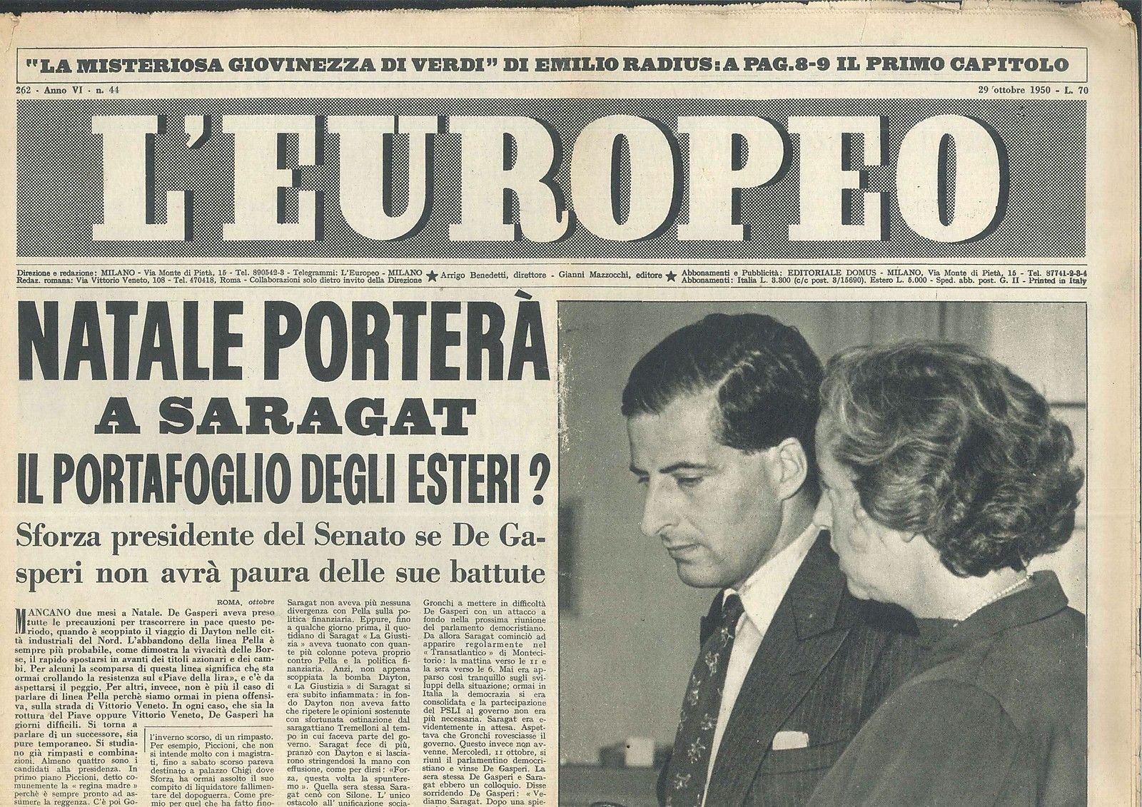 L'EUROPEO - ANO VI° - N 44 - 29 OTTOBRE 1950