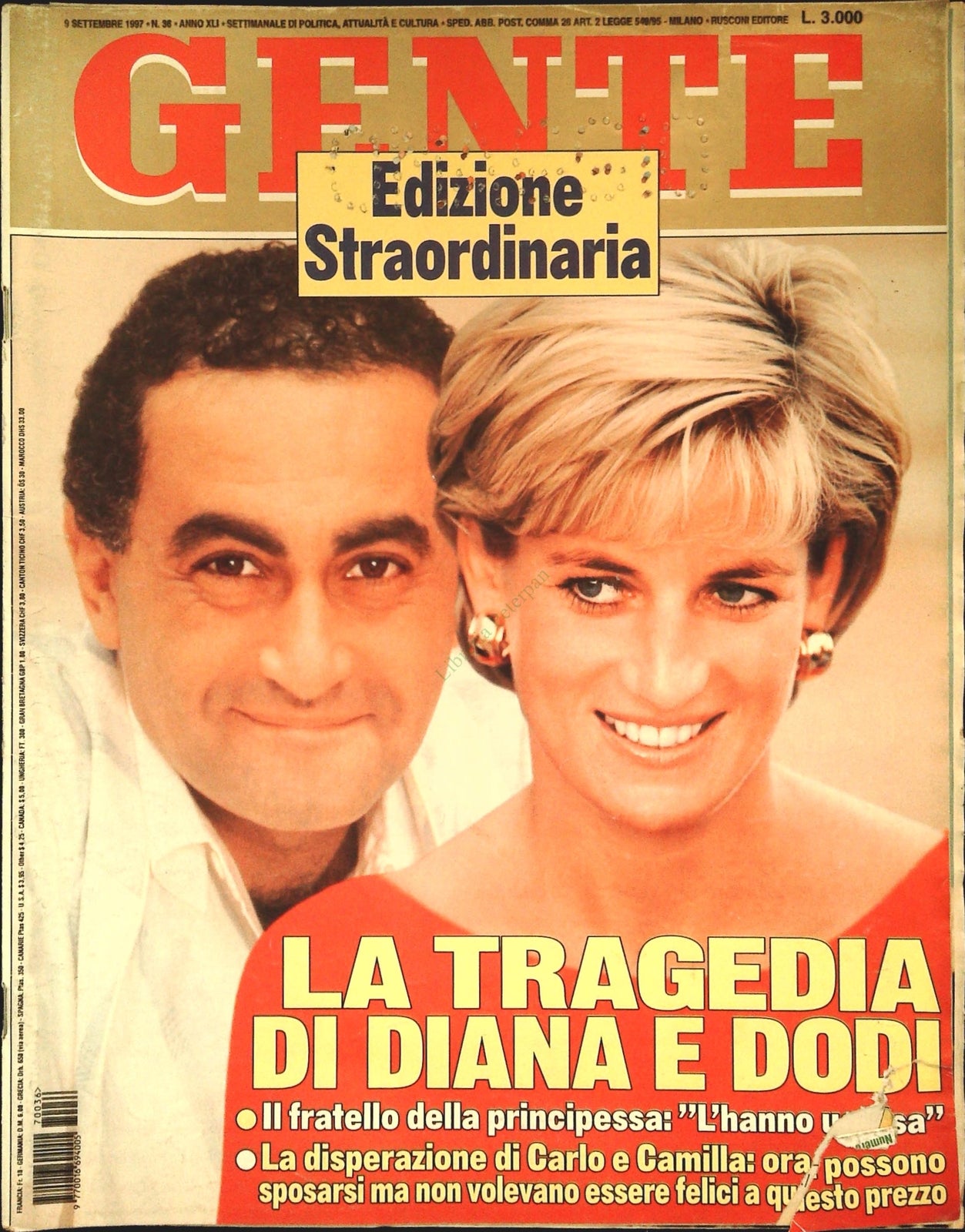 GENTE 9 SETTEMBRE 1997 - LA TRAGEDIA DI DIANA E DOSI - ED. STRAORDINARIA