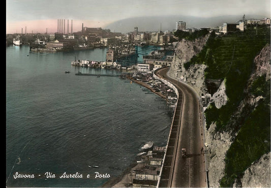 SAVONA - VIA AURELIA E PORTO - ACQUARELLATA - NV