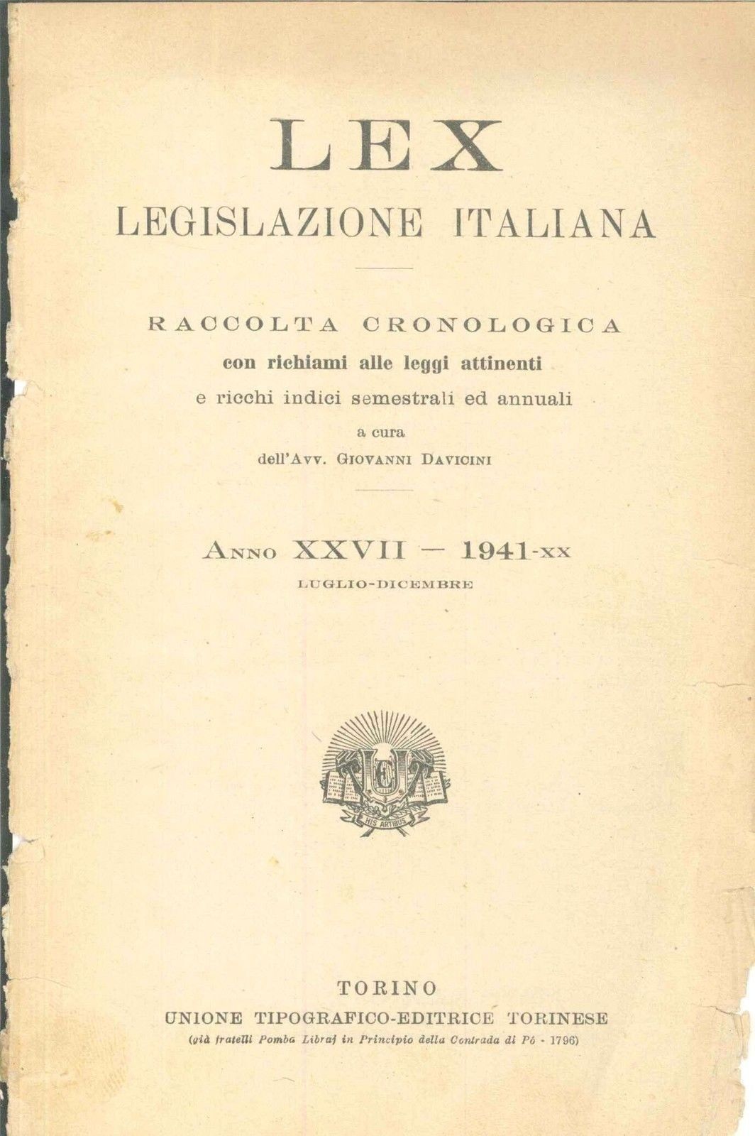 LEX - LEGISLAZIONE ITALIANA - 1941 - LUGLIO-DICEMBRE