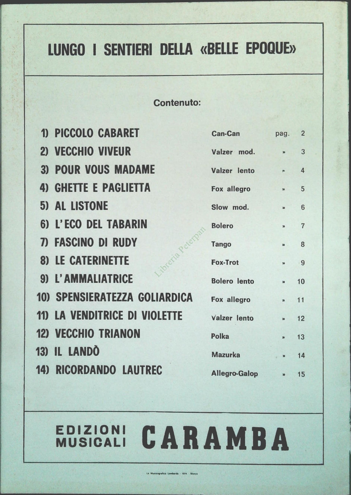 LUNGO I SENTIERI DELLA BELLE EPOQUE - 14 BRANI - SPARTITO-SHEET MUSIC