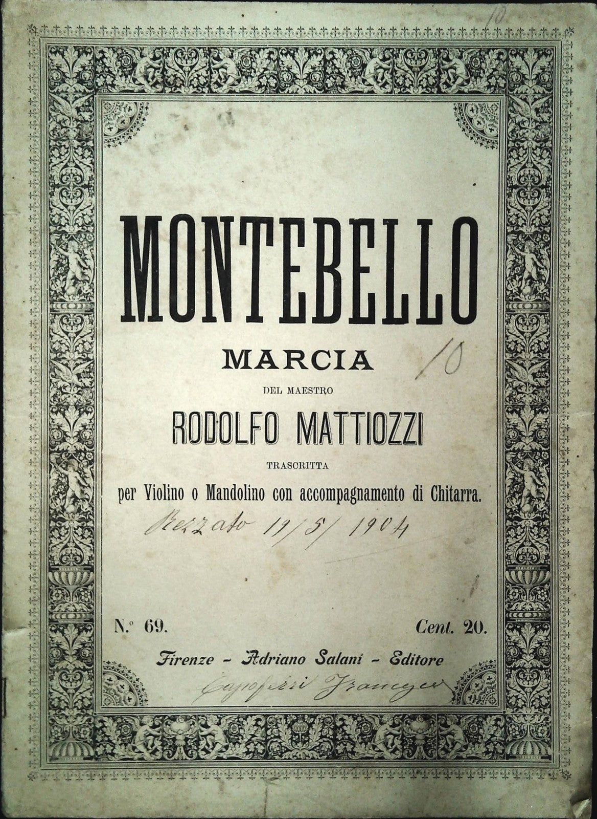 MONTEBELLO-RODOLFO MATTIOZZI-marcia per violino-mandolino - SPARTITO-SHEET MUSIC