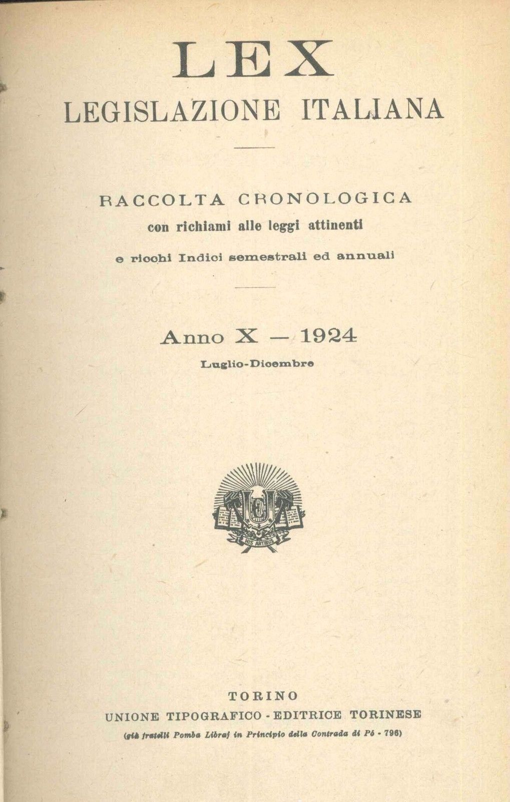 LEX - LEGISLAZIONE ITALIANA - 1924 - LUGLIO-DICEMBRE