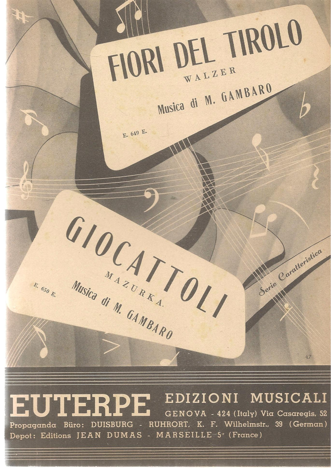 FIORI DEL TIROLO. walzer - GIOCATTOLI. mazurka - SPARTITO-SHEET MUSIC