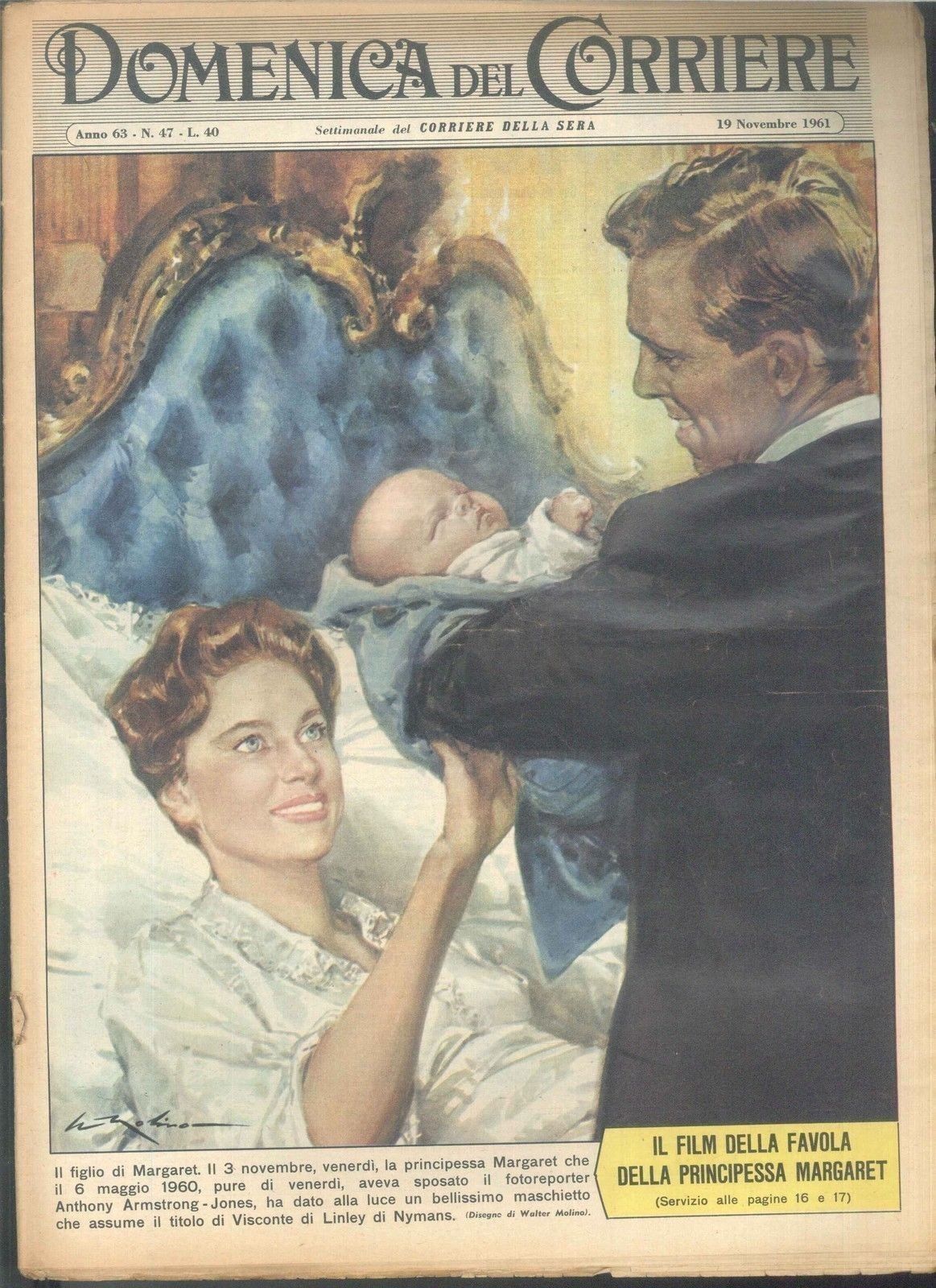 DOMENICA DEL CORRIERE N 47 - 19 NOVEMBRE 1961 - ILL. WALTER MOLINO